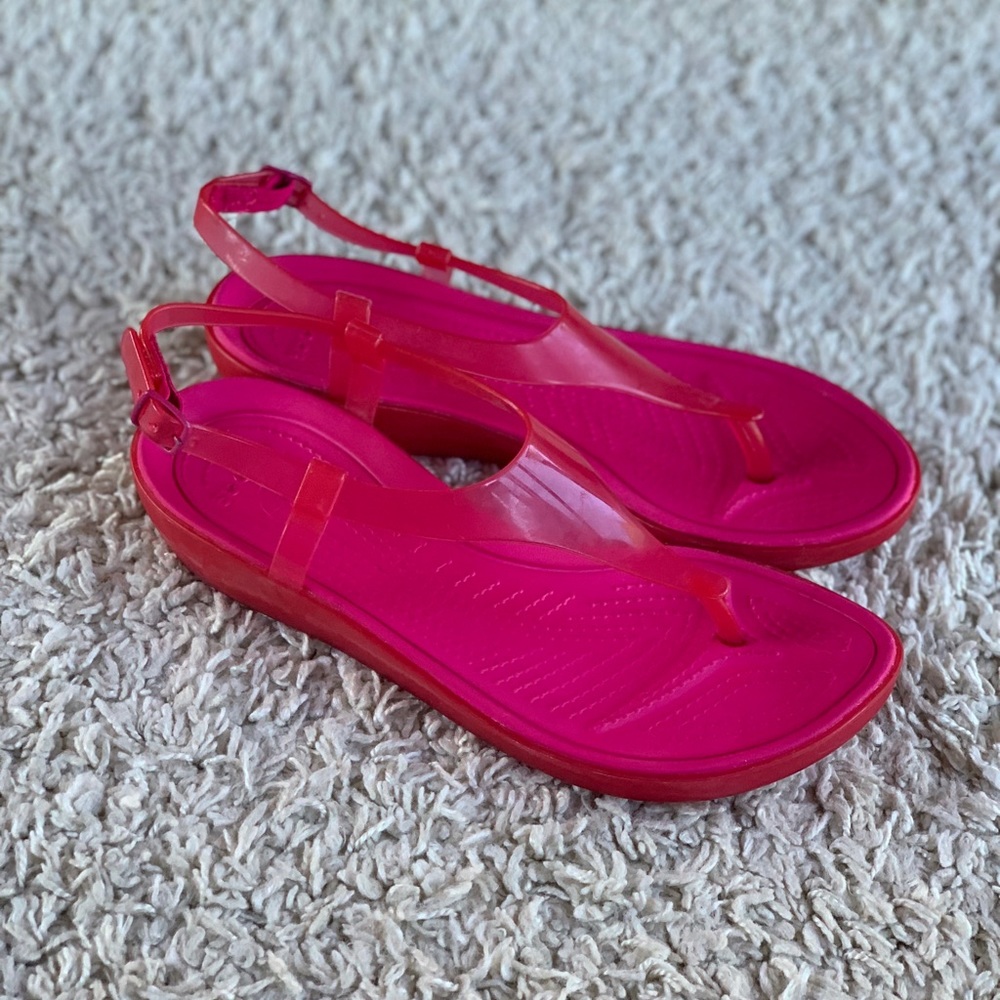 Crocs Really Sexi T Strap Thong Sandals Bright Pink 14975 Slingback Womens 9
